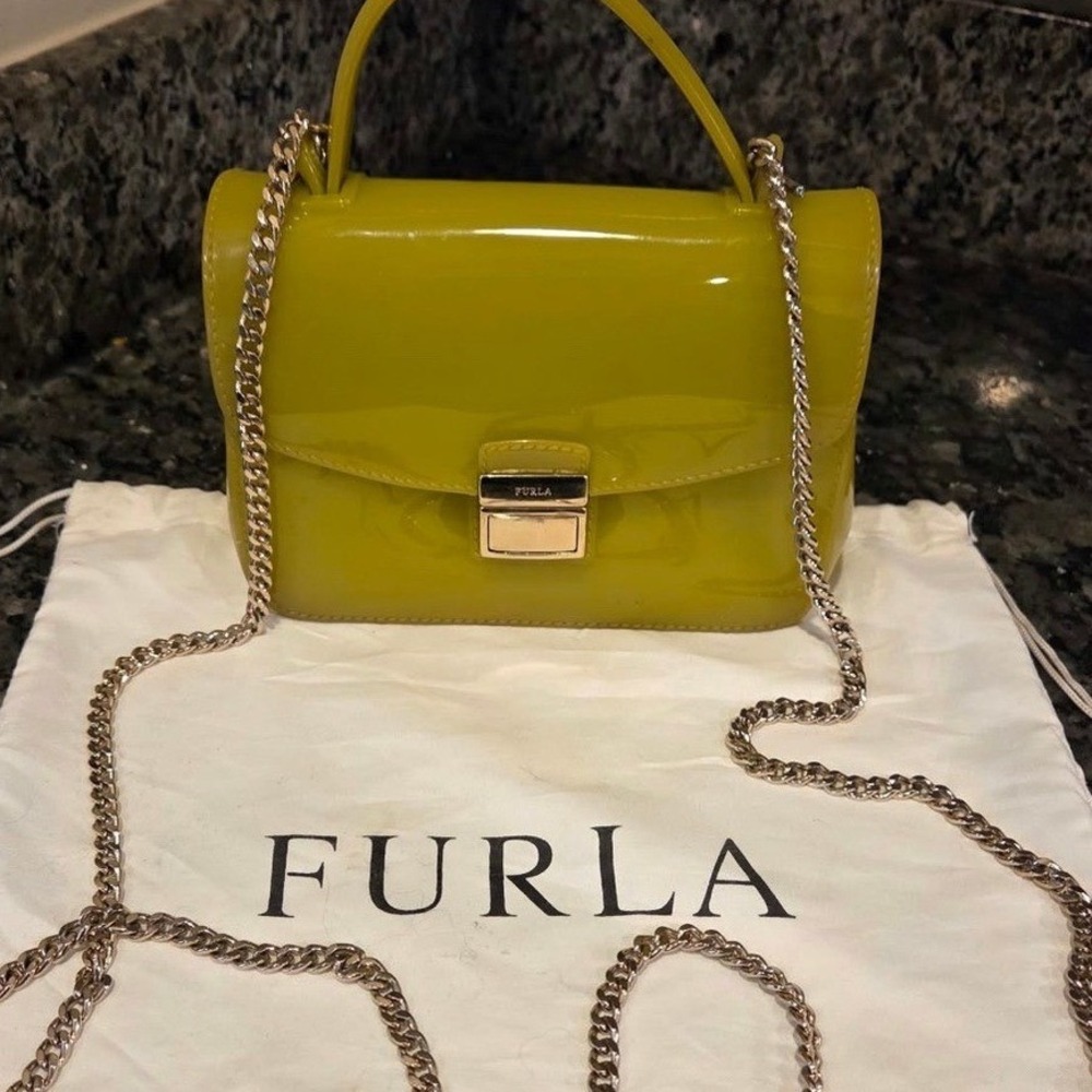 Furla Candy Jelly Mini Bag Chartreuse Green Crossbody Top Handle Chain